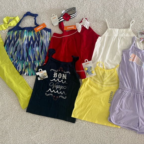 New girls Sz 8 Gymboree Puma Oshkosh shirt romper hair clips bundle